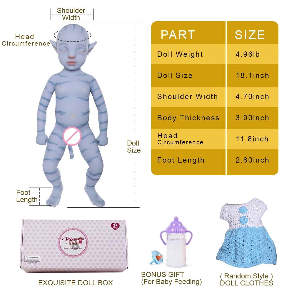 46cm Full Silicone Reborn Baby Doll Blue Avatar Silicone Baby Doll Looks Real Baby Doll (Boy)