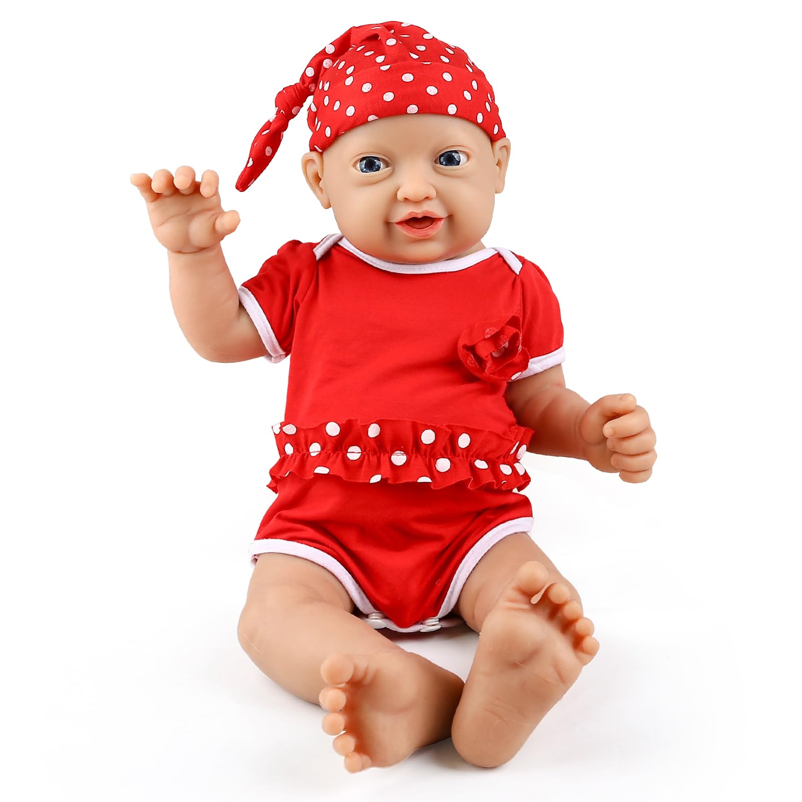 Full Body Silicone Reborn Baby Doll Newborn Baby Doll Open Mouth Handmade Blue Eyes Soft Baby Doll Girl (WG1513-23.2inch-5480g-Girl)