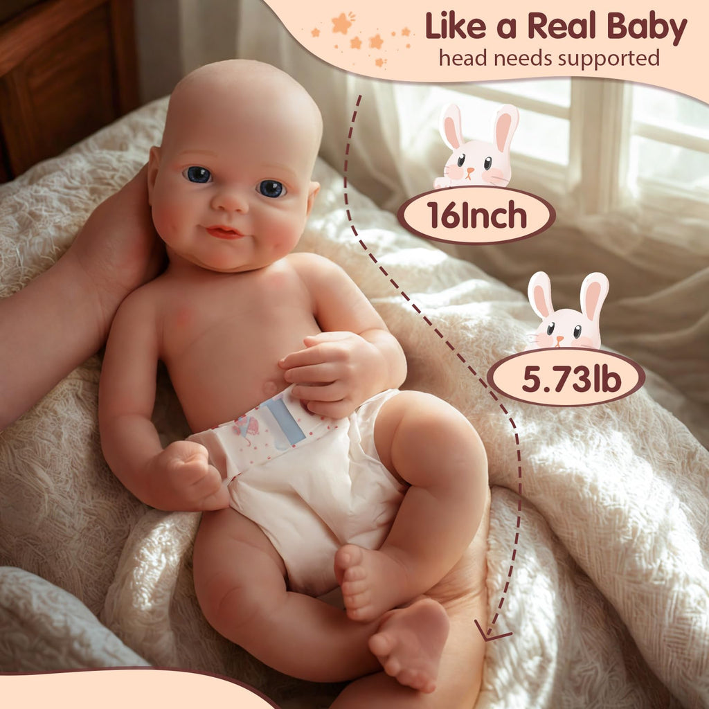 16-Inch Full Platinum Silicone Reborn Doll – Realistic Soft Silicone Baby Doll with Weighted Feel, Lifelike Newborn with Accessories for Gift & Collection