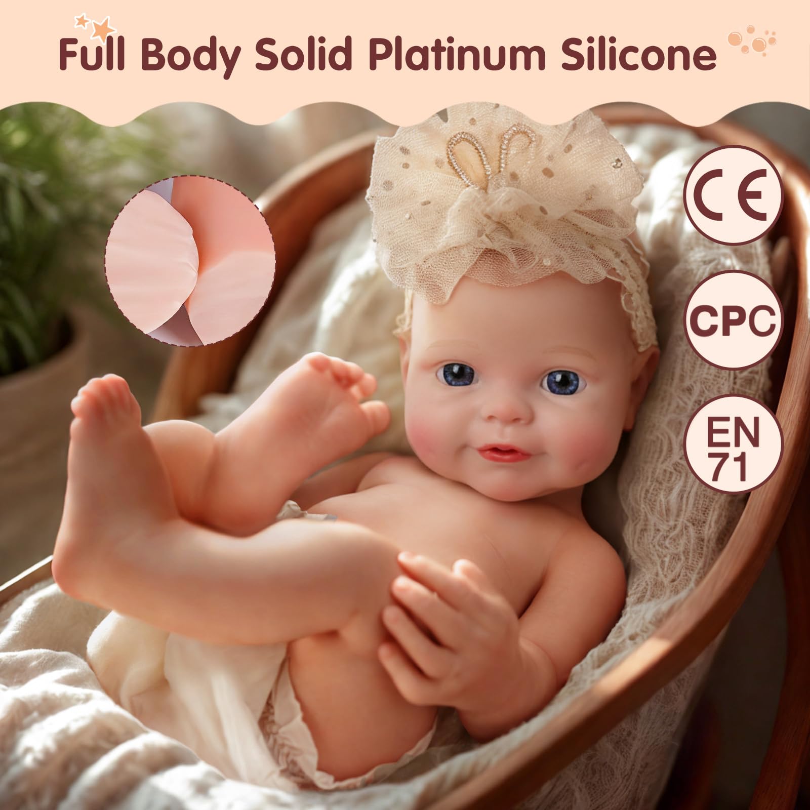 16-Inch Full Platinum Silicone Reborn Doll – Realistic Soft Silicone Baby Doll with Weighted Feel, Lifelike Newborn with Accessories for Gift & Collection