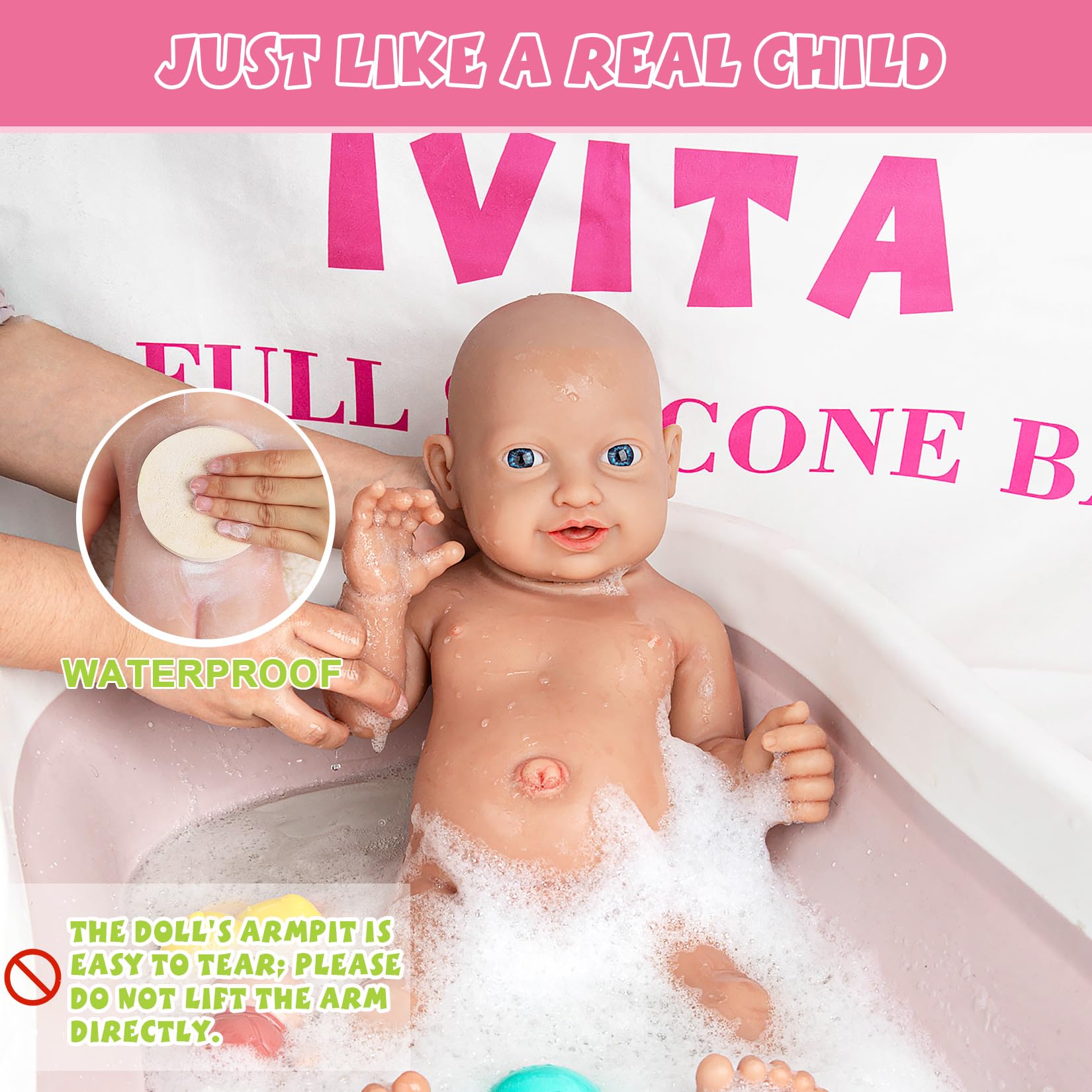 Full Body Silicone Reborn Baby Doll Newborn Baby Doll Open Mouth Handmade Blue Eyes Soft Baby Doll Girl (WG1513-23.2inch-5480g-Girl)